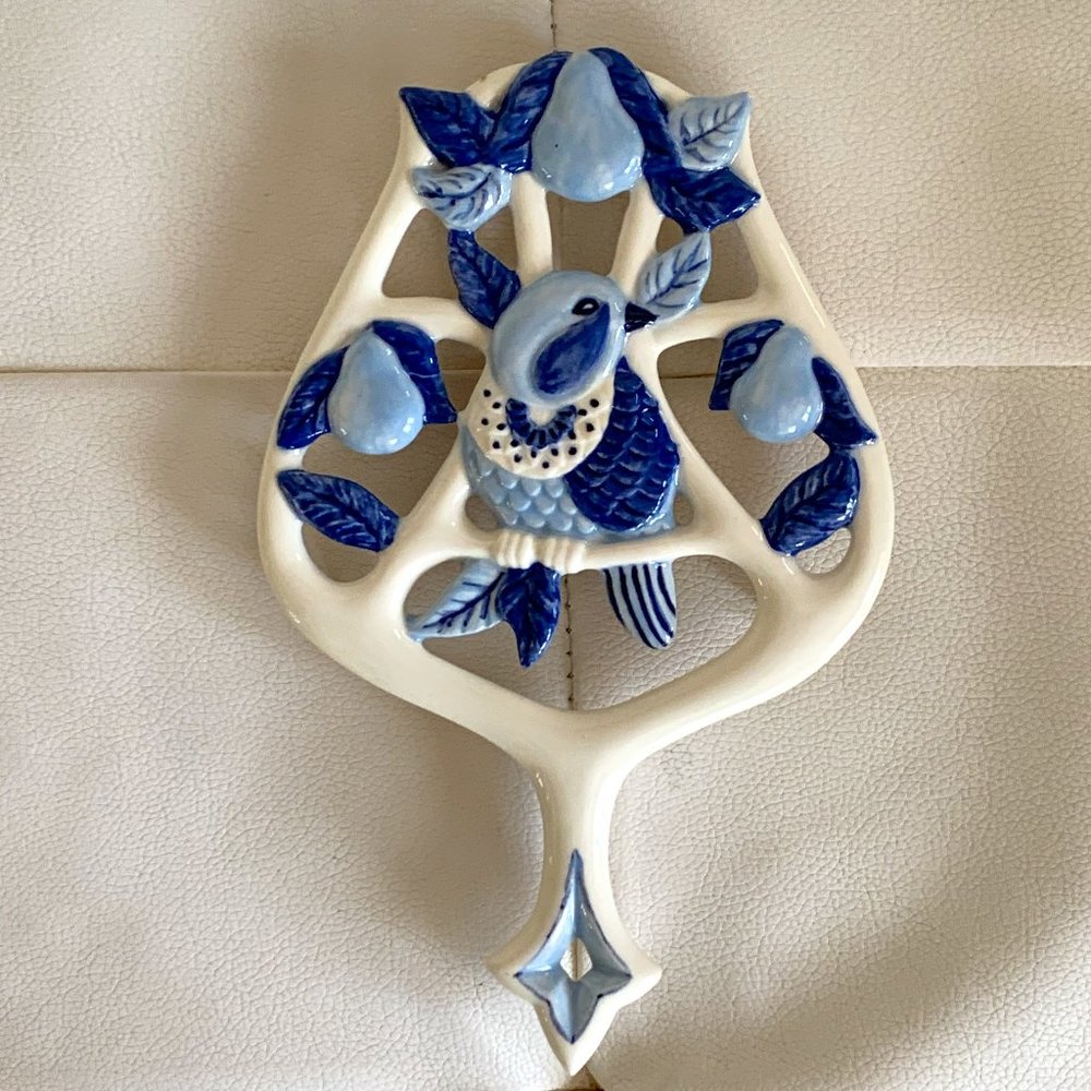 Vintage Handmade Ceramic Trivet / Plaque -Unique Cottage Core